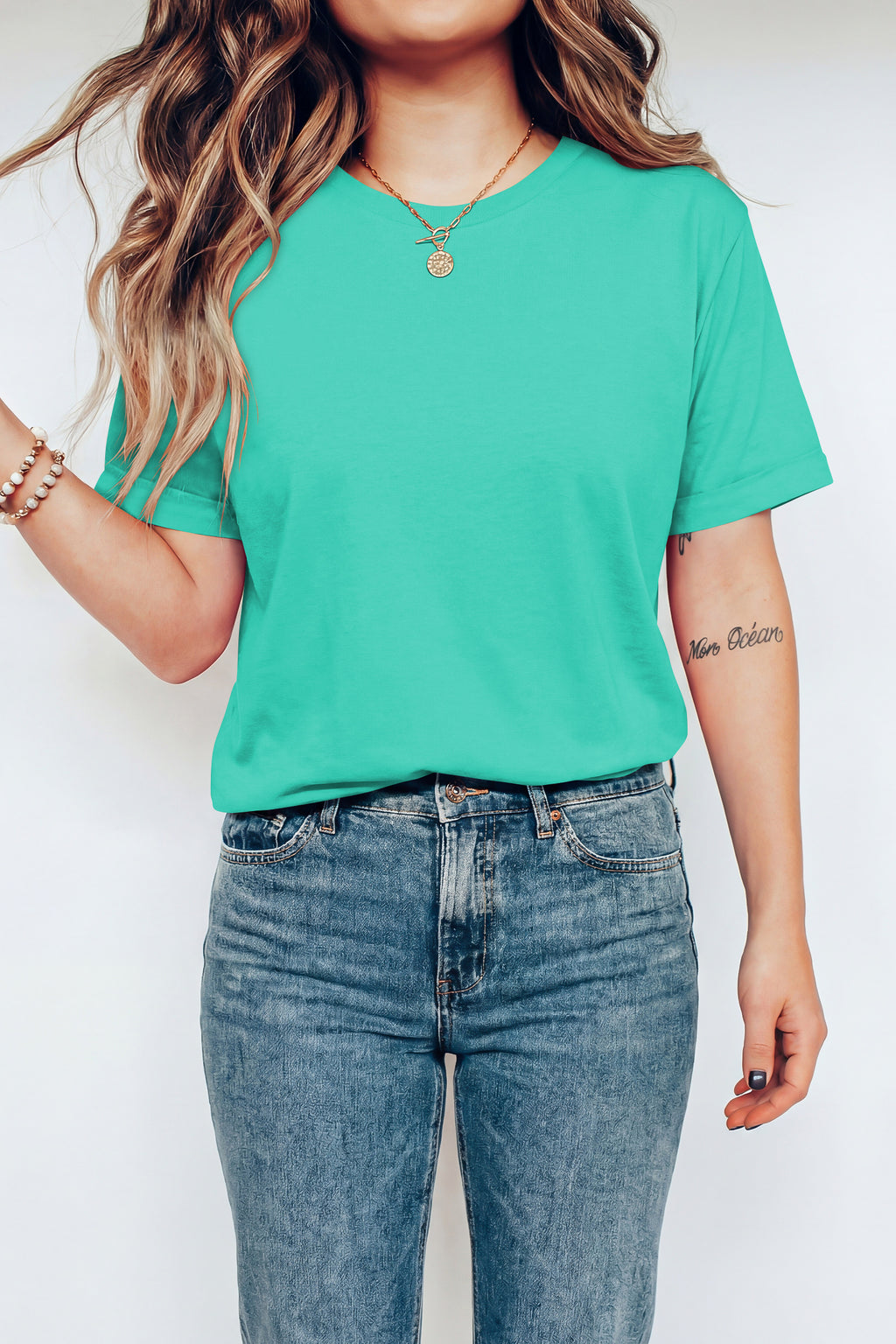 Tillandsia Purple Casual Plain Crew Neck Tee
