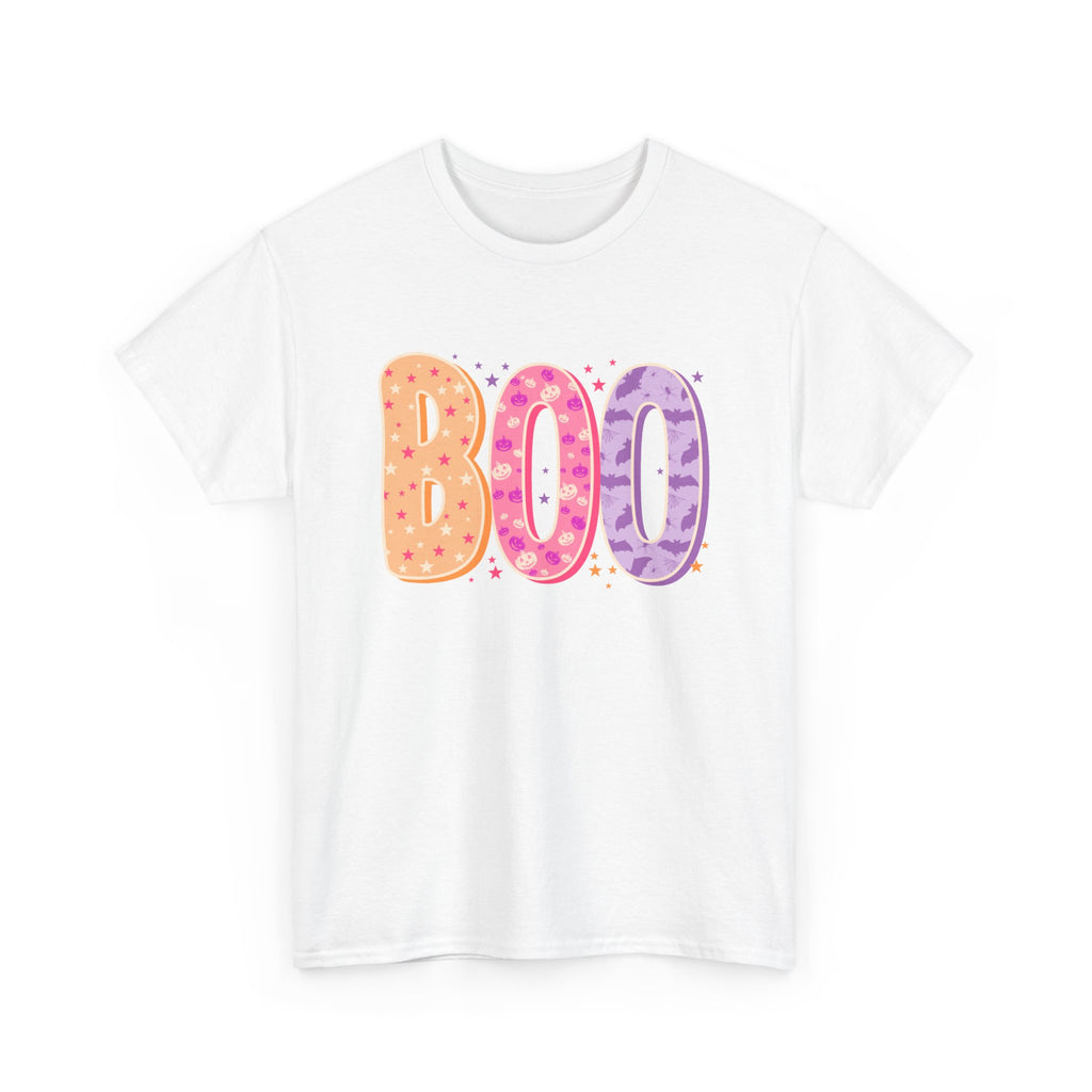 BOO Halloween Tee — Colorful Pastel Ghost Letter T-Shirt