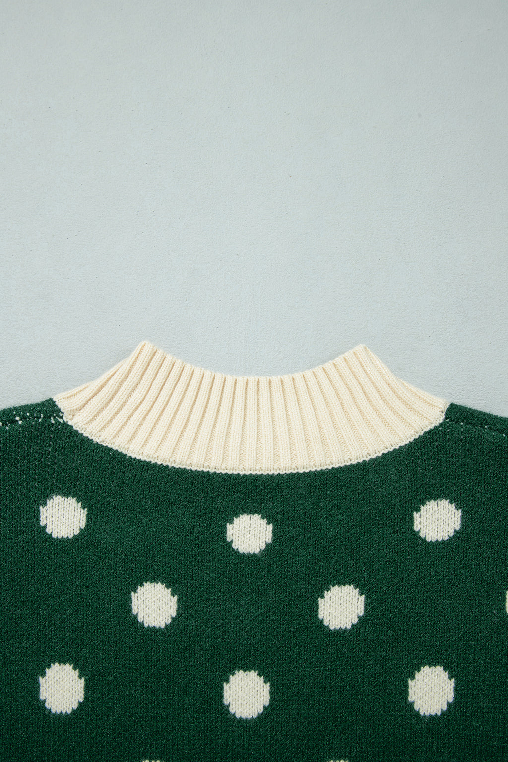 Red Polka Dot Pattern Ribbed Colorblock Trim Split Tunic Sweater