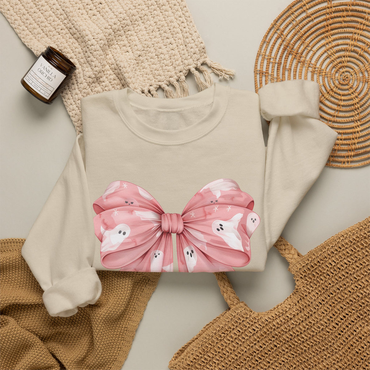 Pink Bow Sweatshirt – Cute Ribbon Graphic Crewneck for Women & Teens