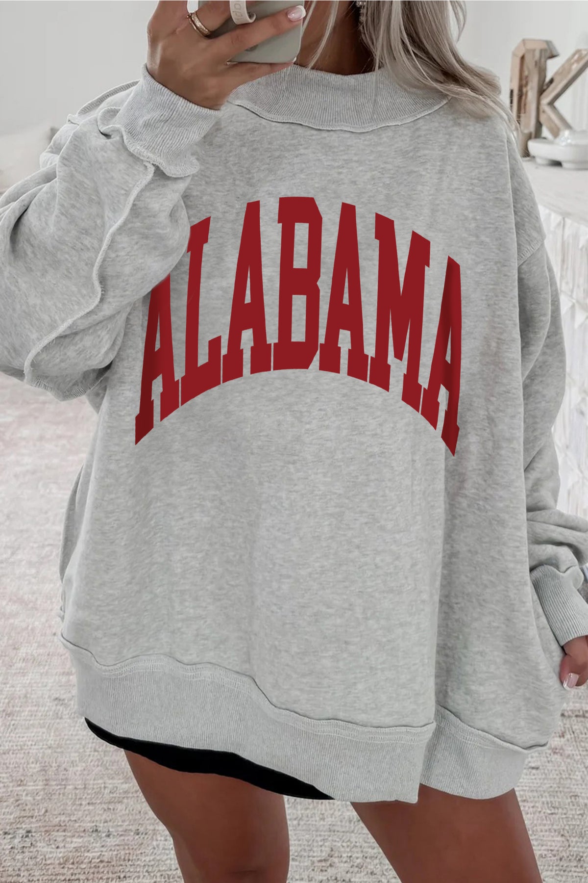 Light Grey MS Reversible Printed Ribbed Patchwork Mock Neck Sweatshirt