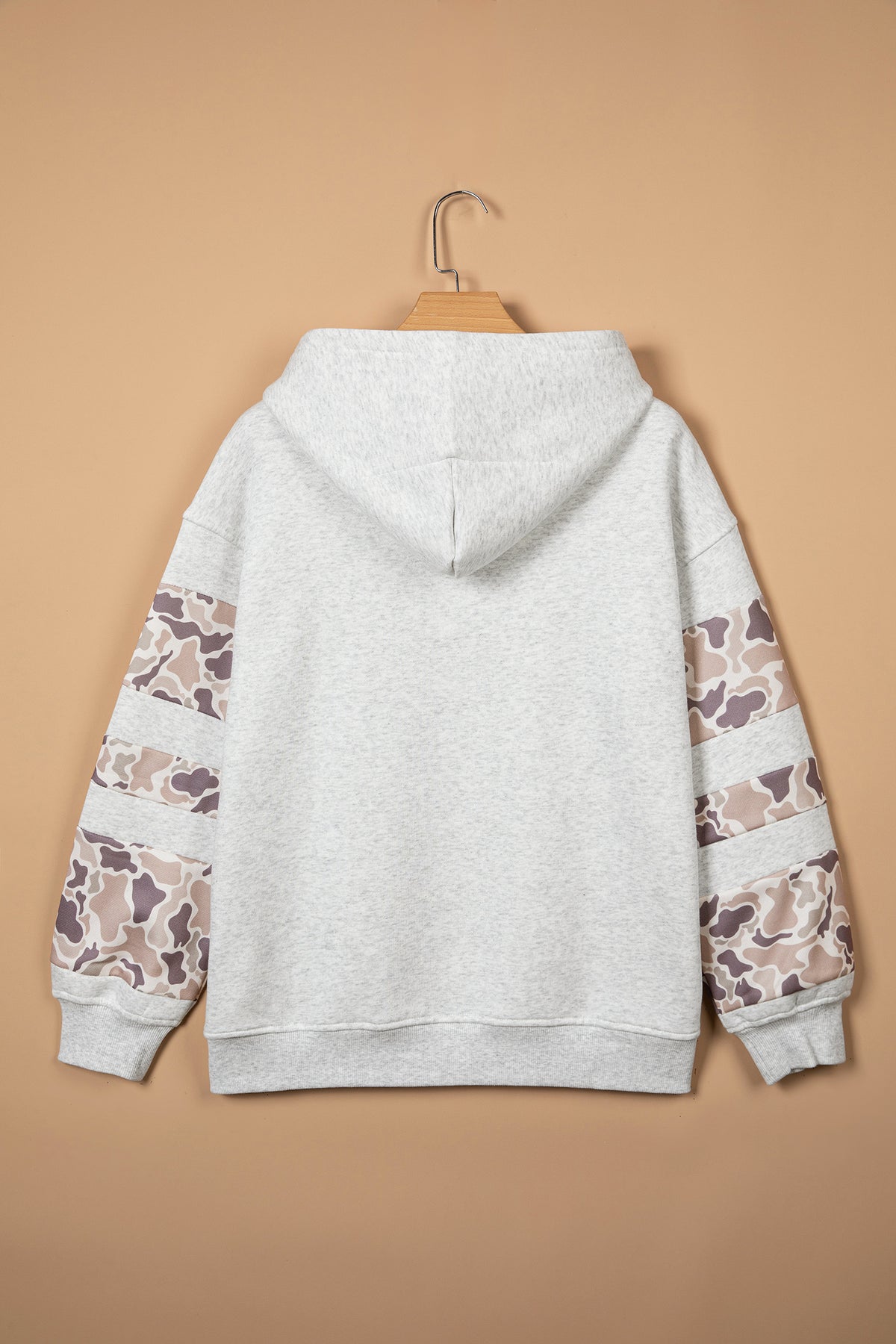 Light Grey Patchwork Camo Long Sleeve Hoodie