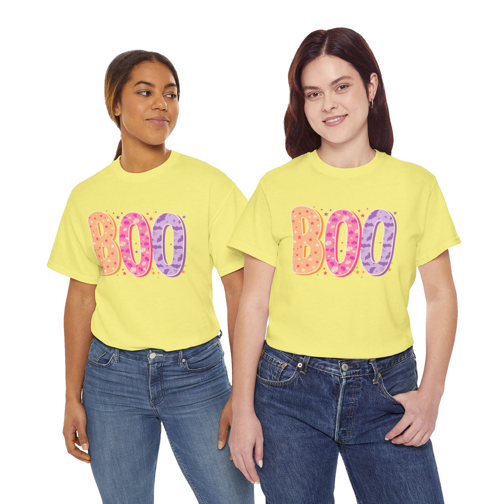 BOO Halloween Tee — Colorful Pastel Ghost Letter T-Shirt