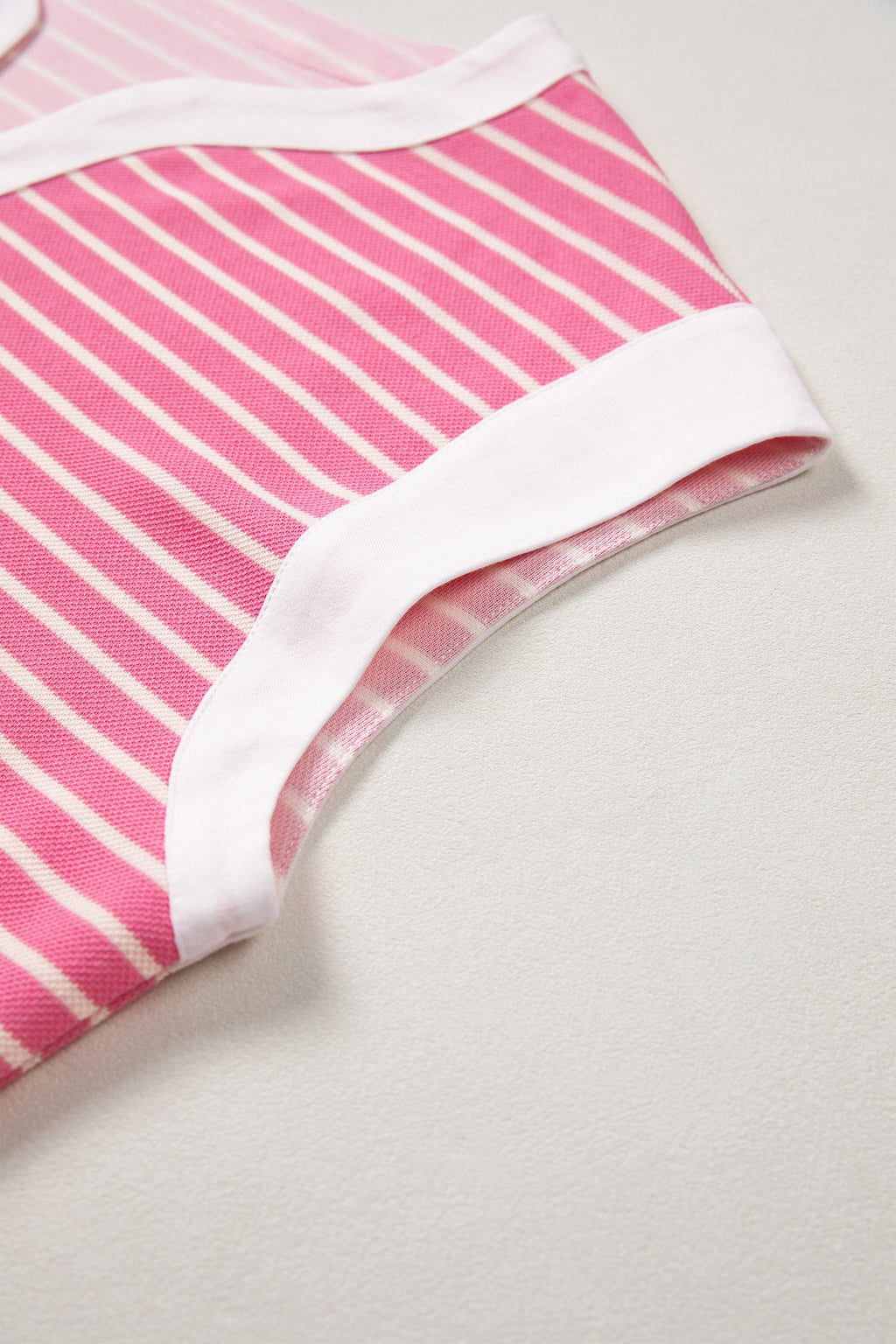Pink Stripe Color Block Trim Notched Neck Sleeveless Shift Mini Dress