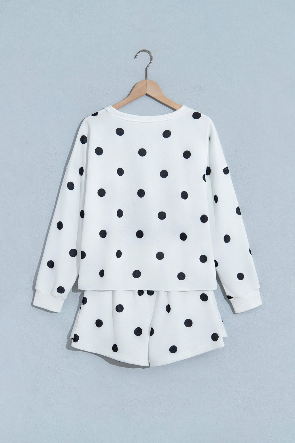 Polka Dot Raw Hem Sweatshirt & Skort Set