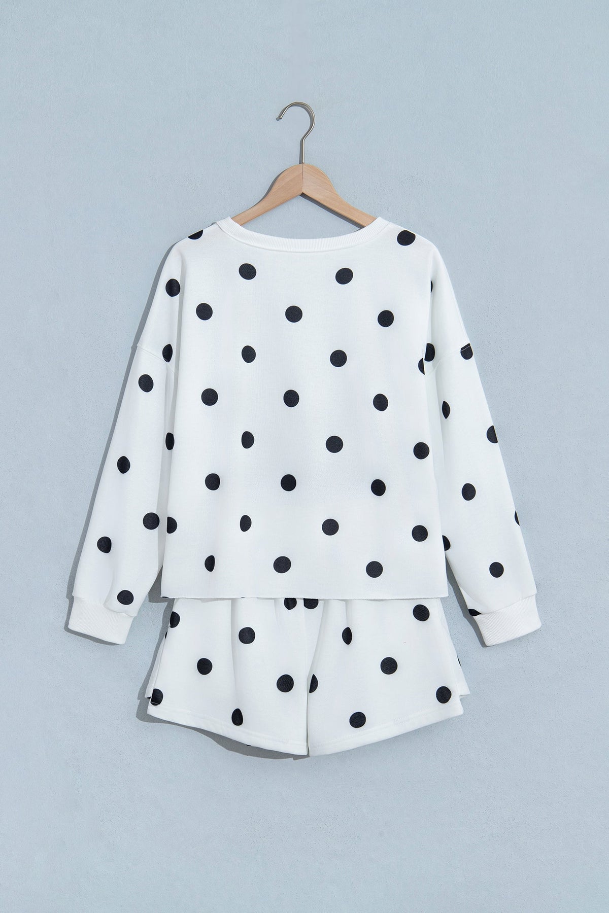 Polka Dot Raw Hem Sweatshirt & Skort Set