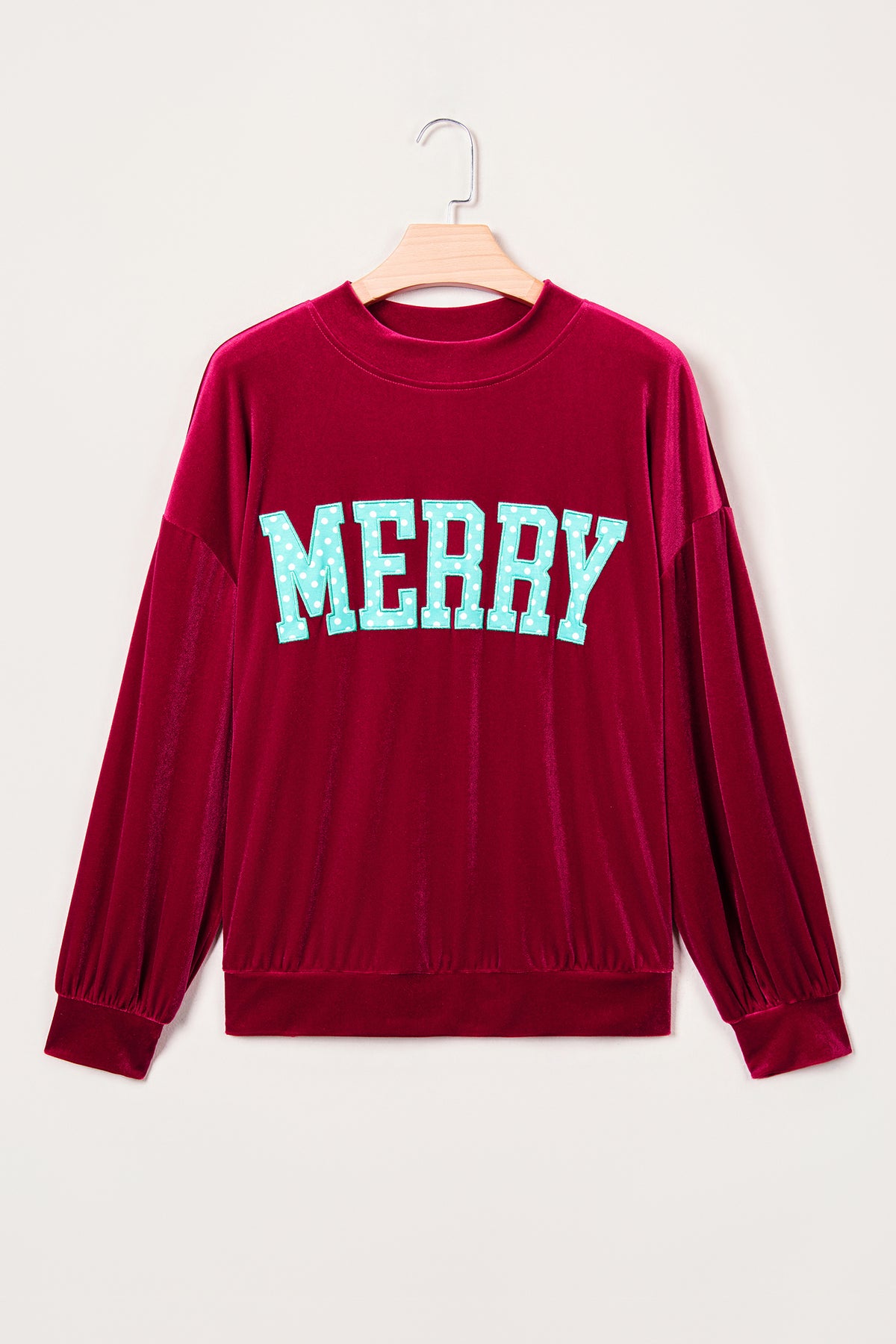 Burgundy Christmas Velvet Graphic Print Long Sleeve Sweatshirt