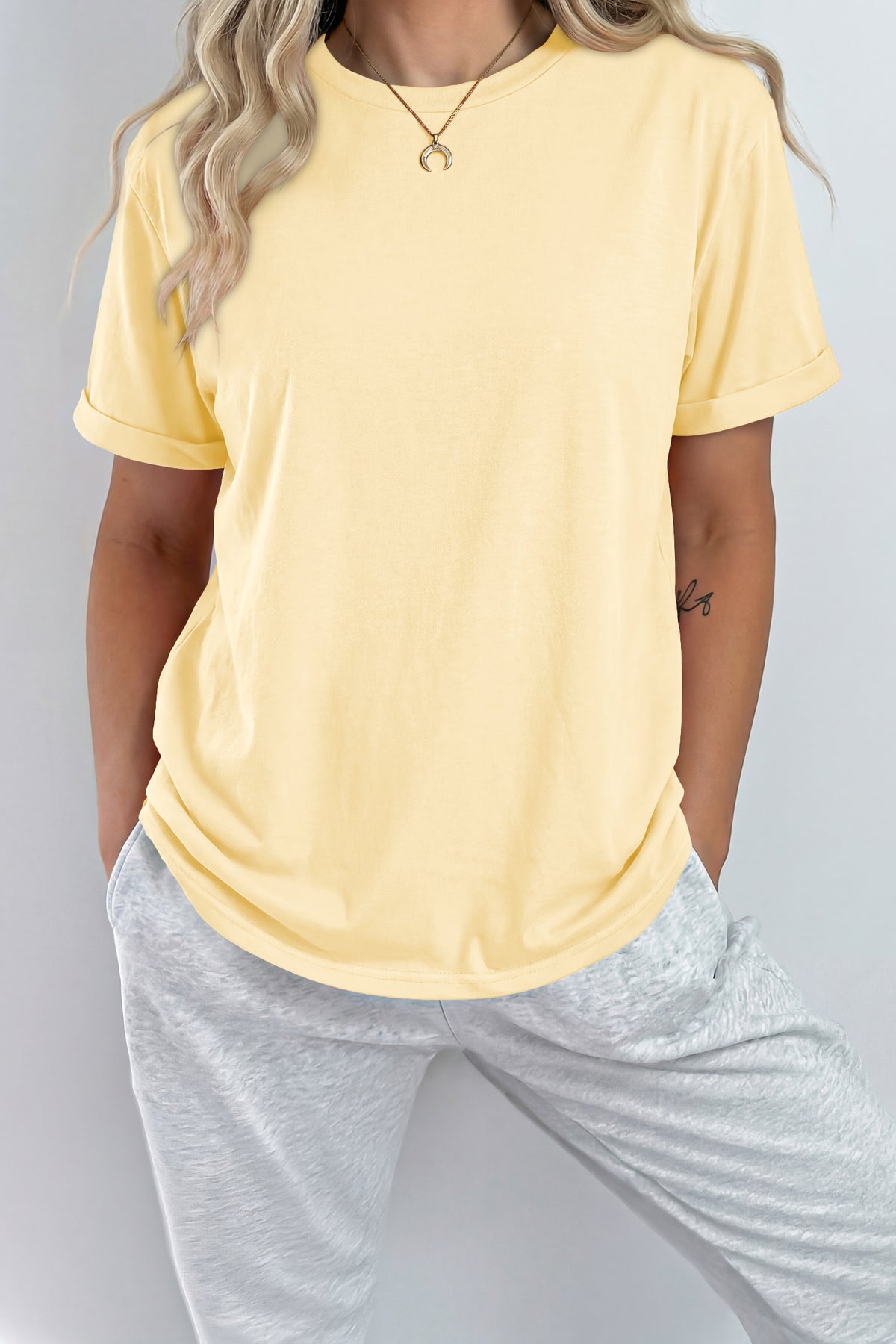 Tillandsia Purple Casual Plain Crew Neck Tee