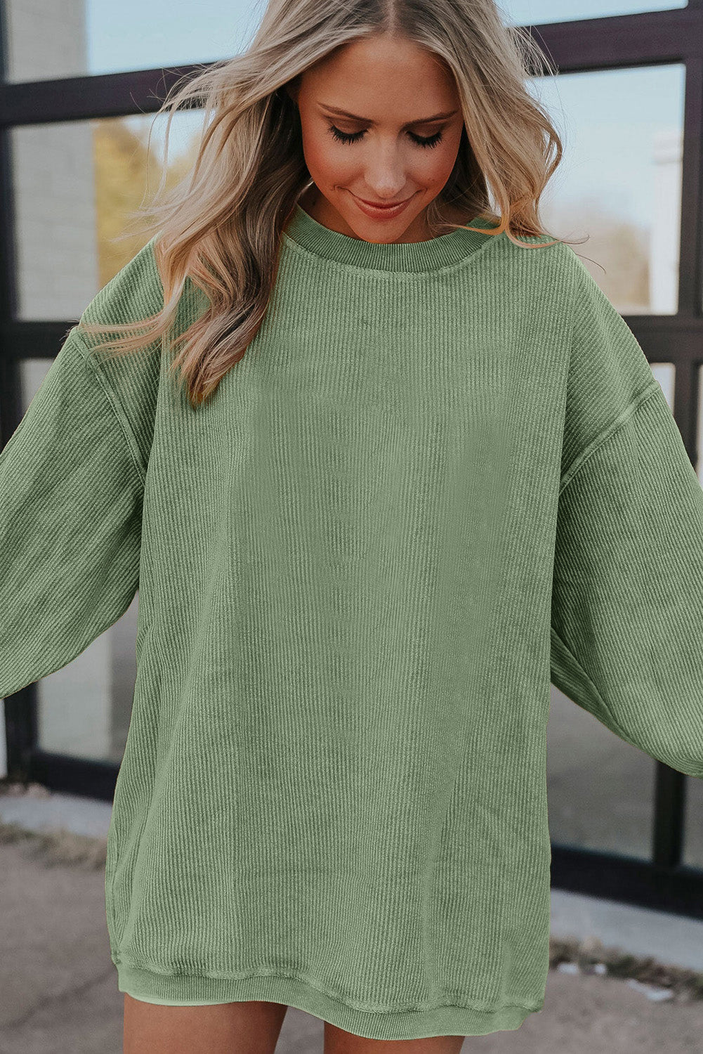 Orange Ribbed Corduroy Oversized Sweatshirt