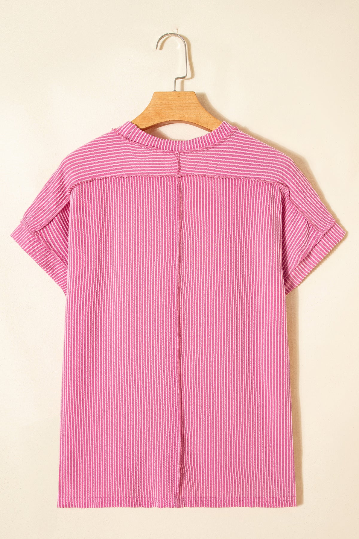 Bonbon Textured Knit Exposed Stitching T-shirt