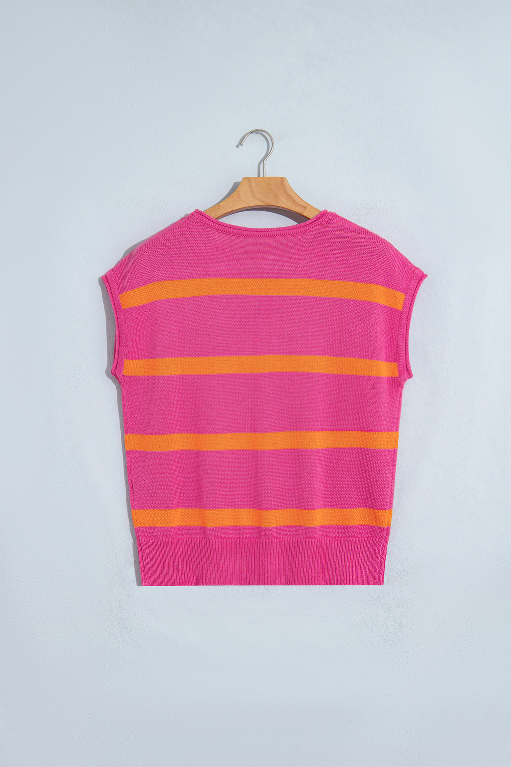 Brown Stripe Knit Western Short Sleeve Sweater