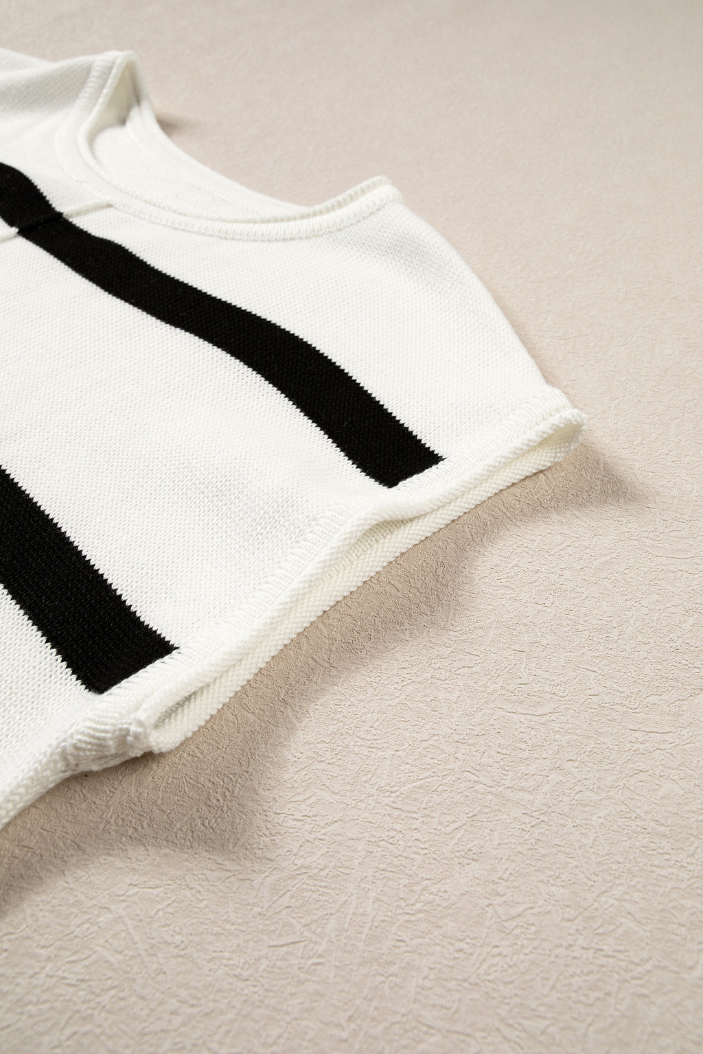 Brown Stripe Knit Western Short Sleeve Sweater
