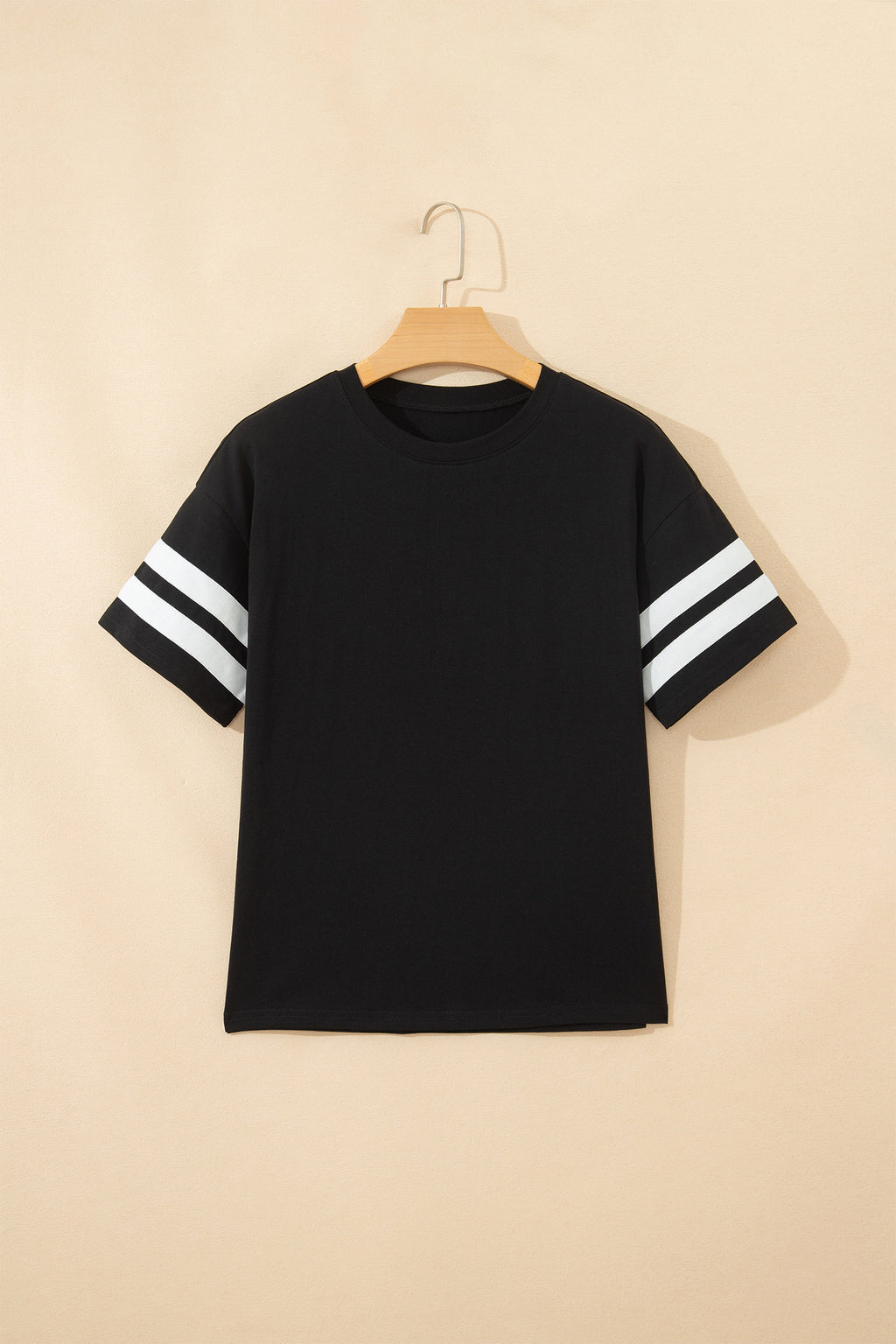 Dark Blue Varsity Striped Short Sleeve Crew Neck T Shirt