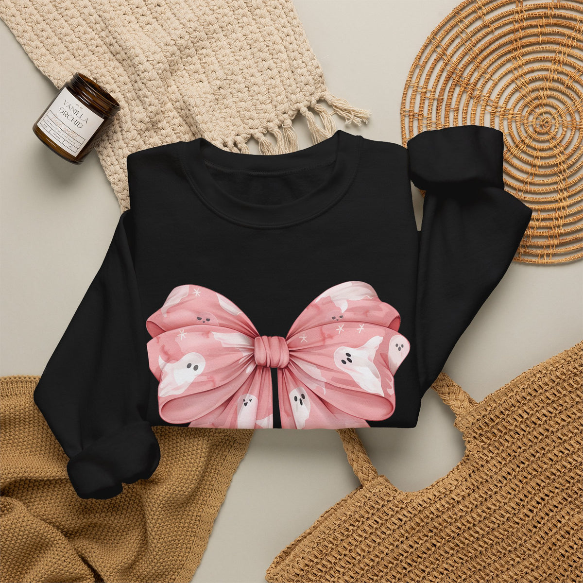 Pink Bow Sweatshirt – Cute Ribbon Graphic Crewneck for Women & Teens