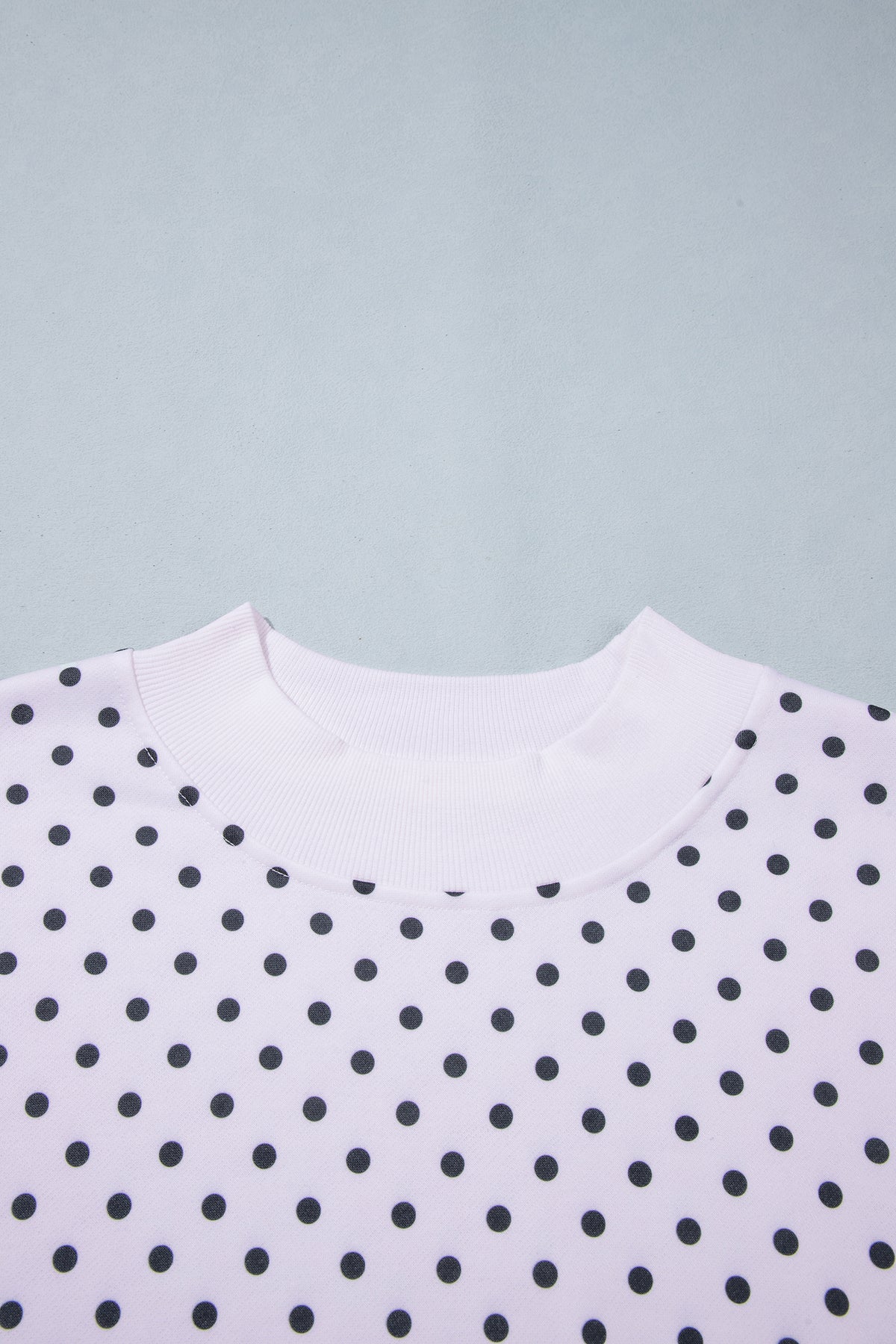 White Polka Dot Ribbed Stand Neck Plus Size Casual Sweatshirt