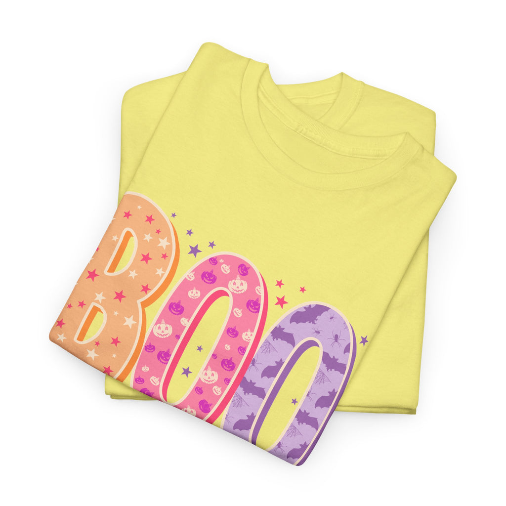 BOO Halloween Tee — Colorful Pastel Ghost Letter T-Shirt
