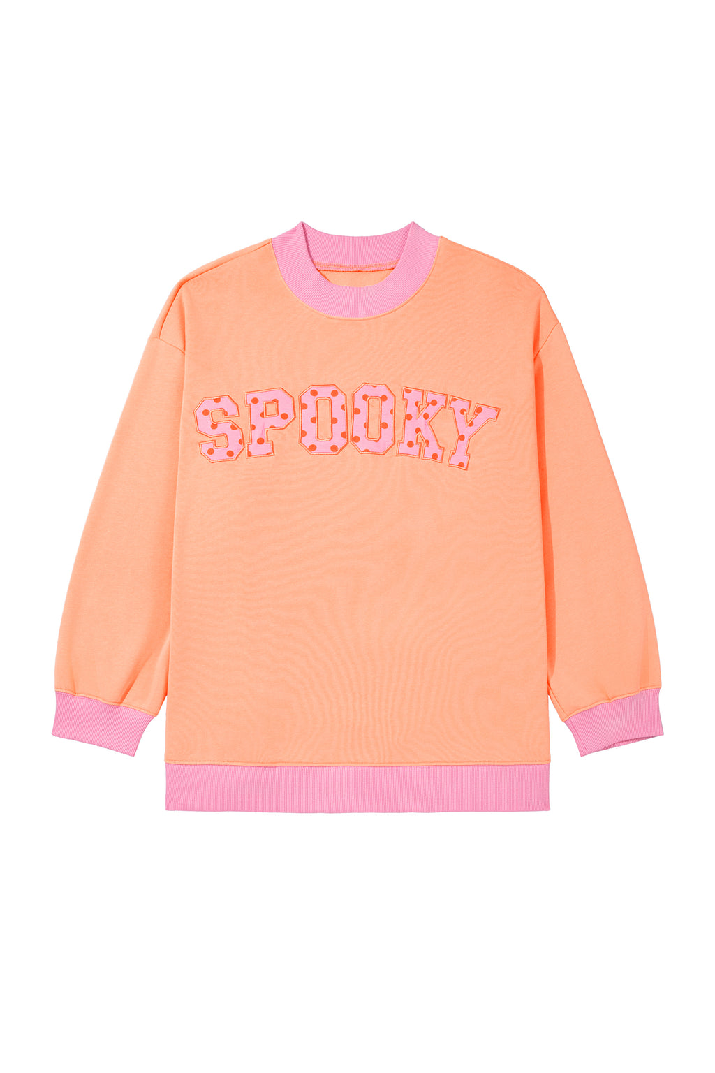 Pink Contrast Polka Dot Slogan Graphic Color Block Mock Neck Plus Sweatshirt