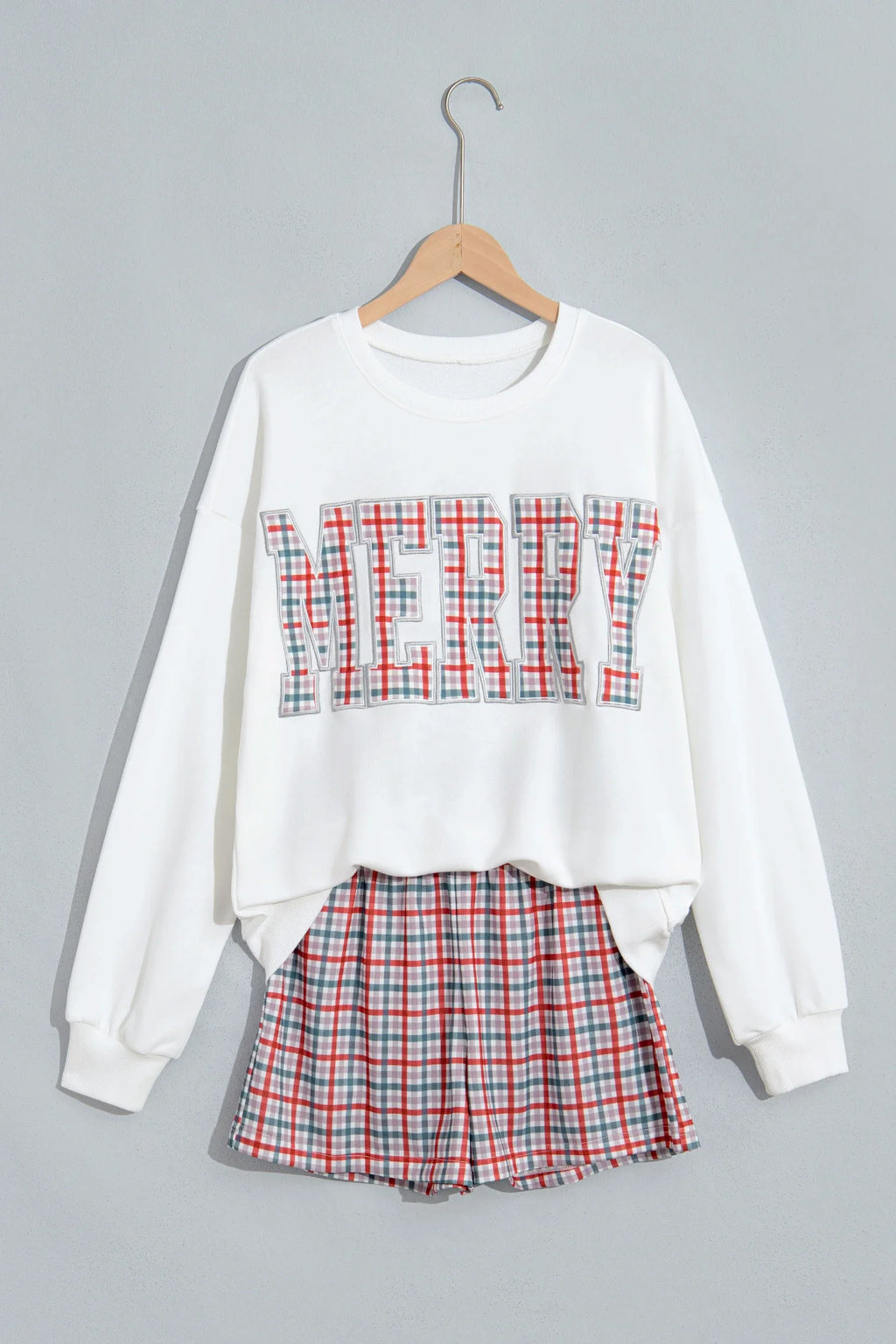 Christmas Merry Plaid Long Sleeve Top & Shorts Set