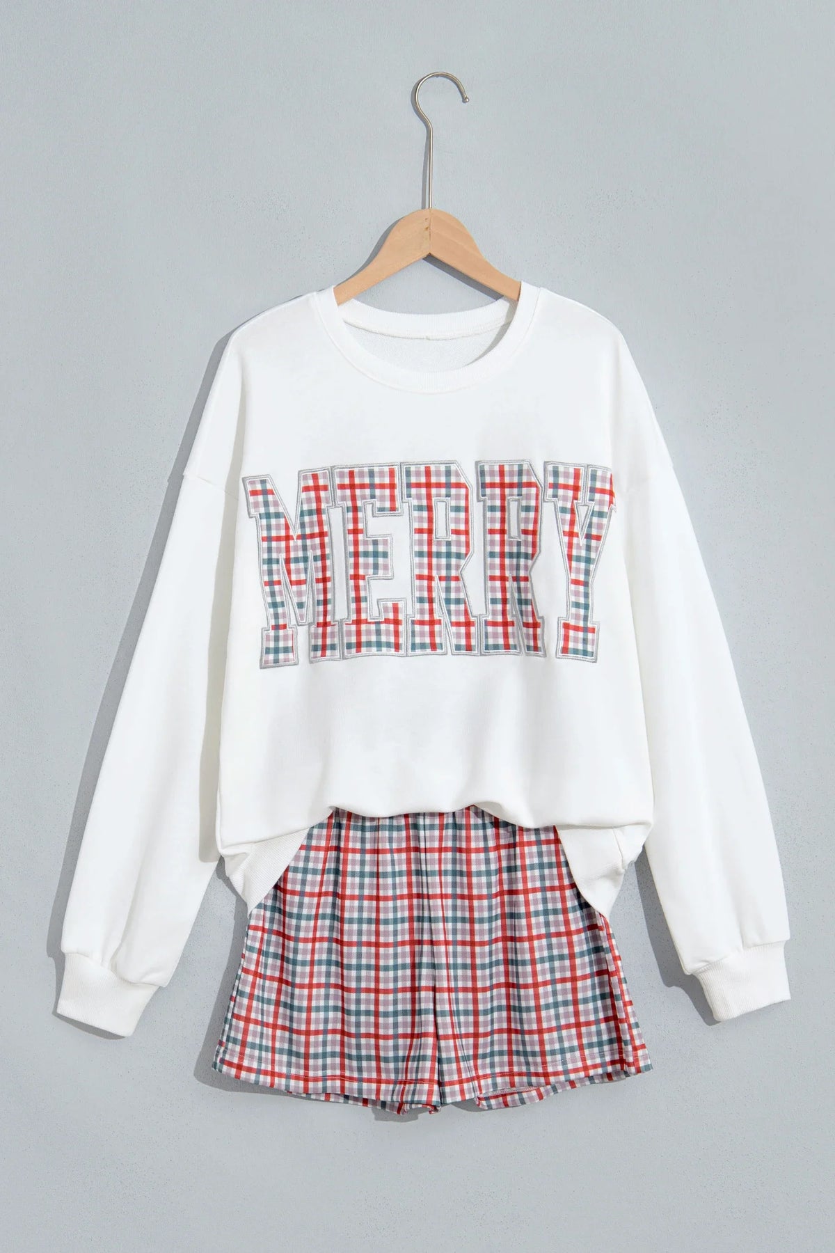 Christmas Merry Plaid Long Sleeve Top & Shorts Set