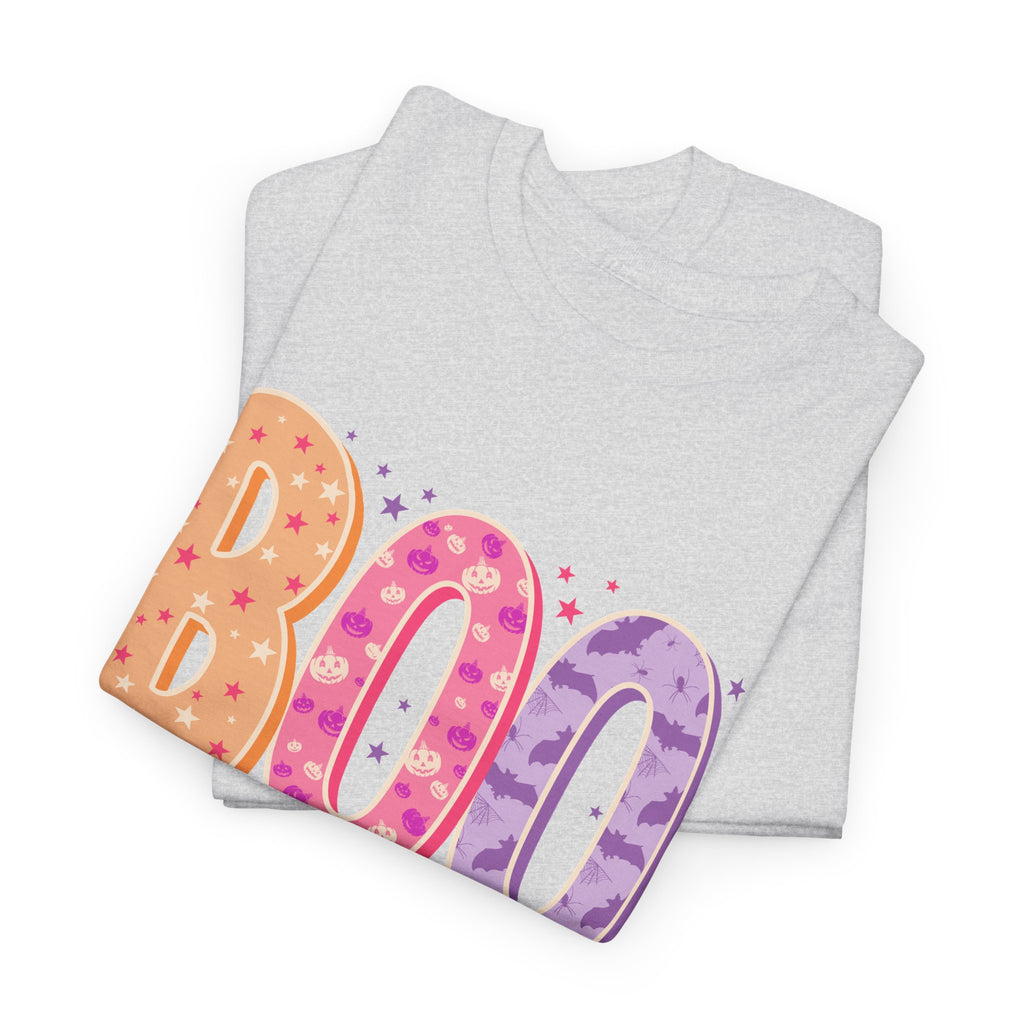 BOO Halloween Tee — Colorful Pastel Ghost Letter T-Shirt