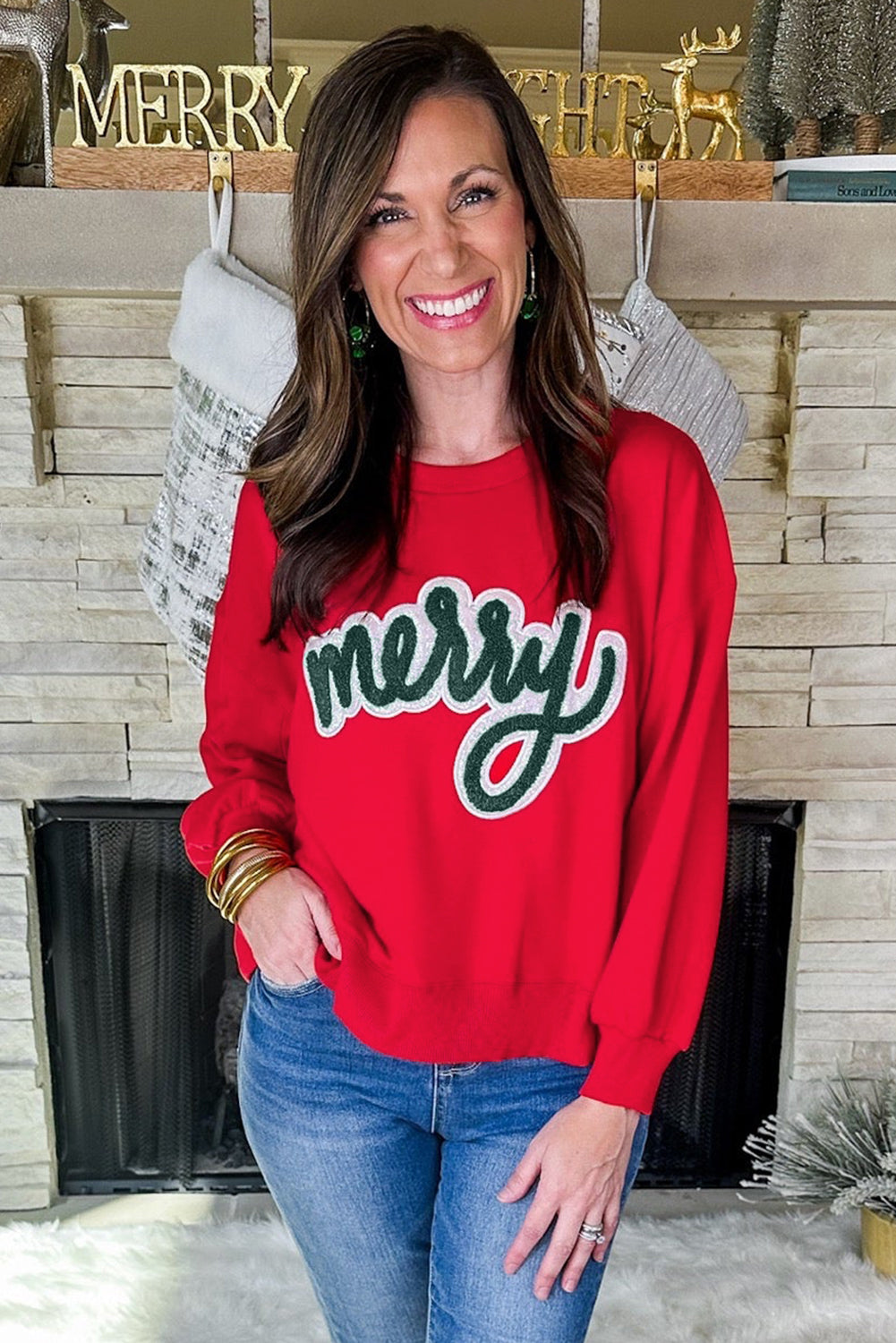 Fiery Red Merry Script Holiday Christmas Graphic Sweatshirt