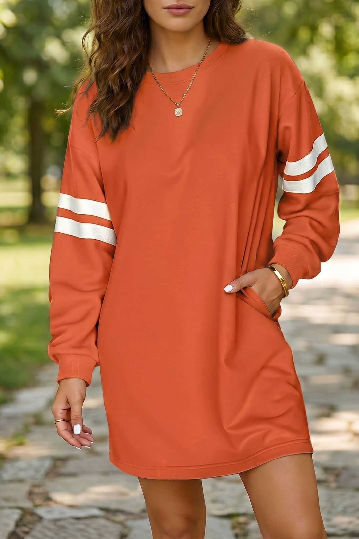 Sky Blue Varsity Contrast Banded Sleeve Shift Sweatshirt Dress