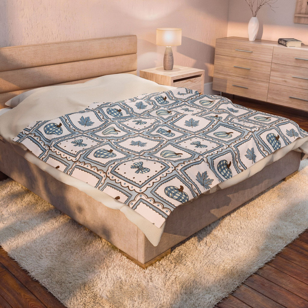 Autumn Patchwork Pumpkin Plush Blanket