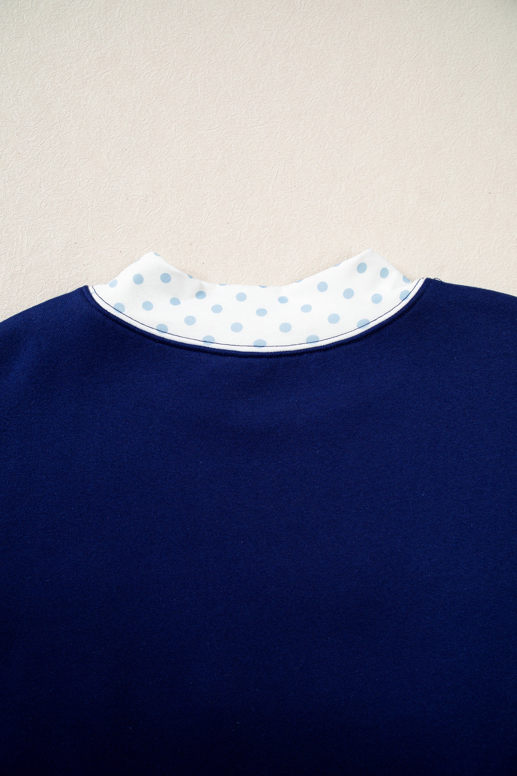 Dirty blue Polka Dot Trim High Neck GRACE Letter Graphic Baggy Sweatshirt