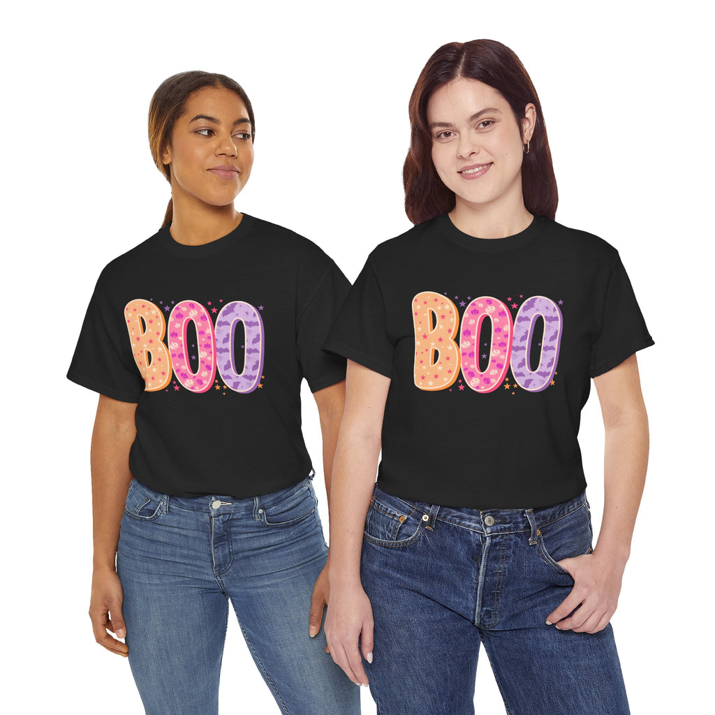 BOO Halloween Tee — Colorful Pastel Ghost Letter T-Shirt