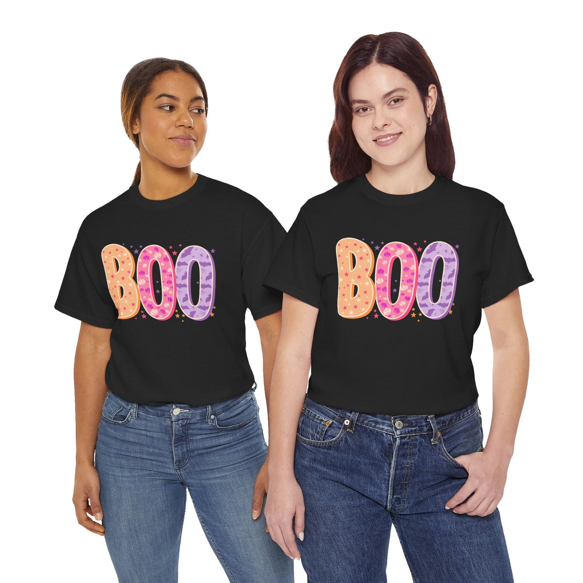 BOO Halloween Tee — Colorful Pastel Ghost Letter T-Shirt
