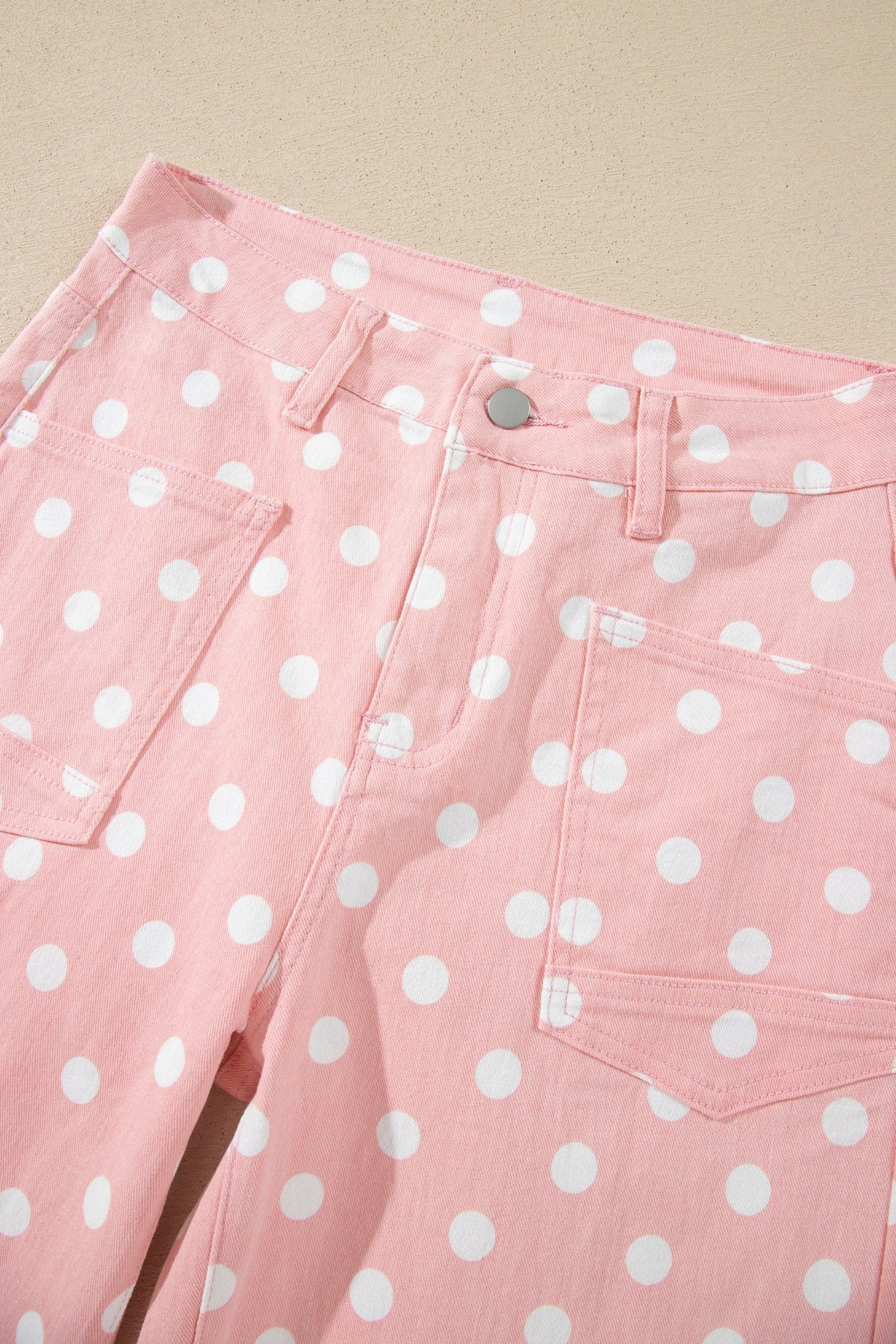 Polka Dot Denim Raw Hem Barrel Jeans