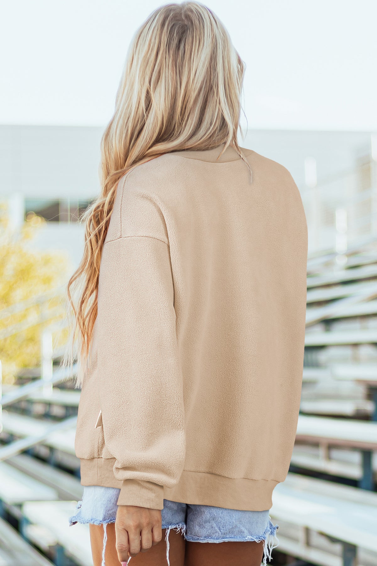 Bluing Oversize Drop Shoulder Reversible Mock Neck Sweatshirt