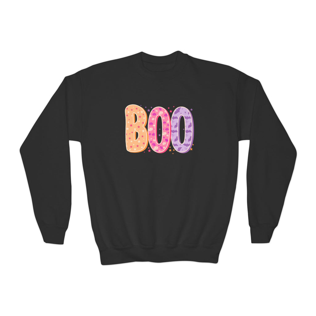 Youth Halloween 'BOO' Crewneck Sweatshirt - Colorful Candy Dotted Design