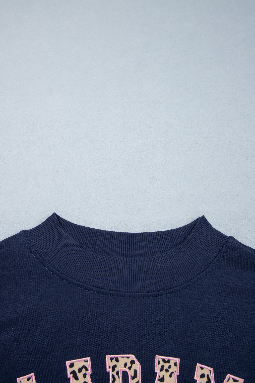 Dirty blue Embroidered Leopard Alabama High Neck Long Sleeve Tunic Sweatshirt