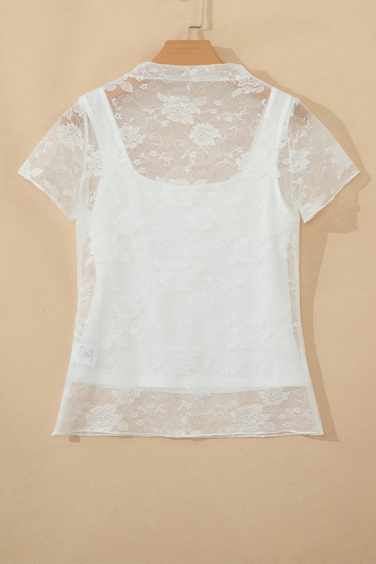 White Sheer Lace Round Neck T Shirt