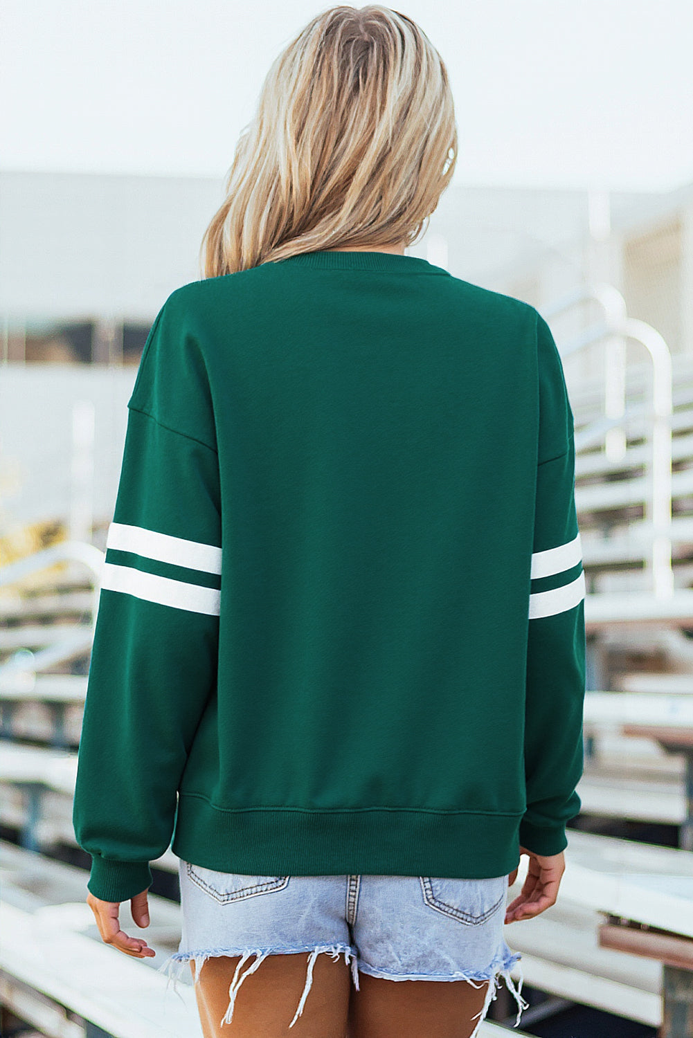 White Varsity Striped Detail Drop Shoulder Oversized Sweatshirt