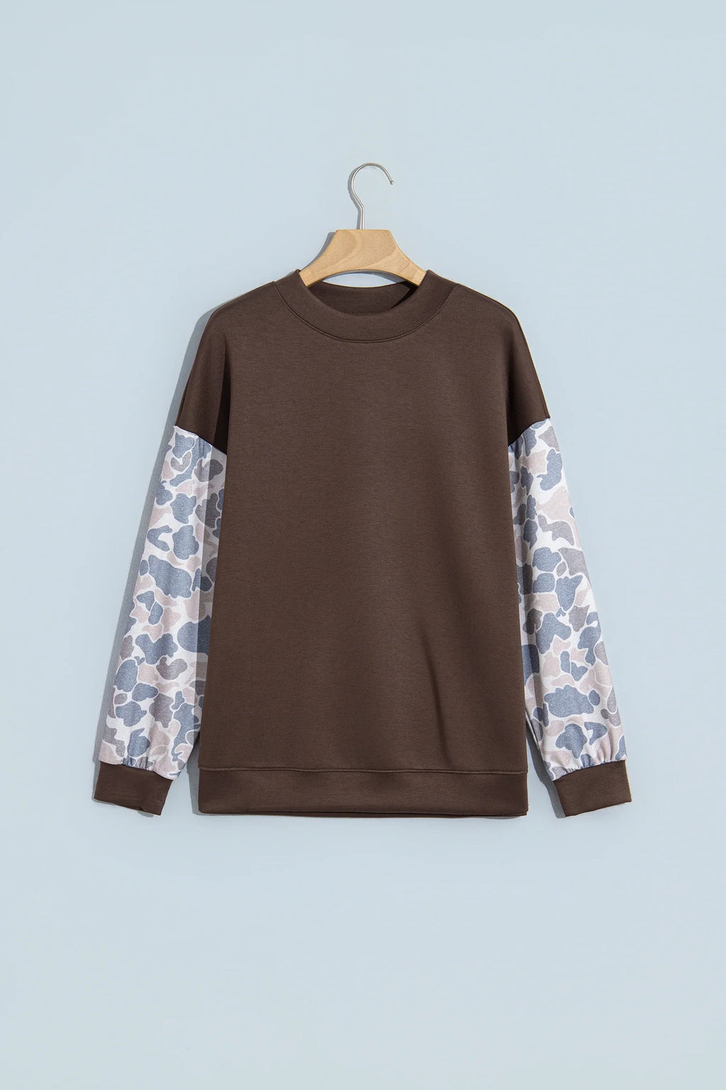 Camo Patchwork Drop Shoulder Crewneck Sweatshirt