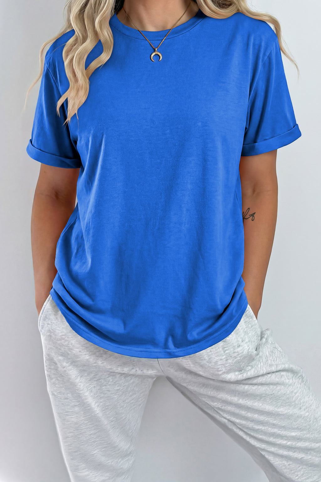 Tillandsia Purple Casual Plain Crew Neck Tee