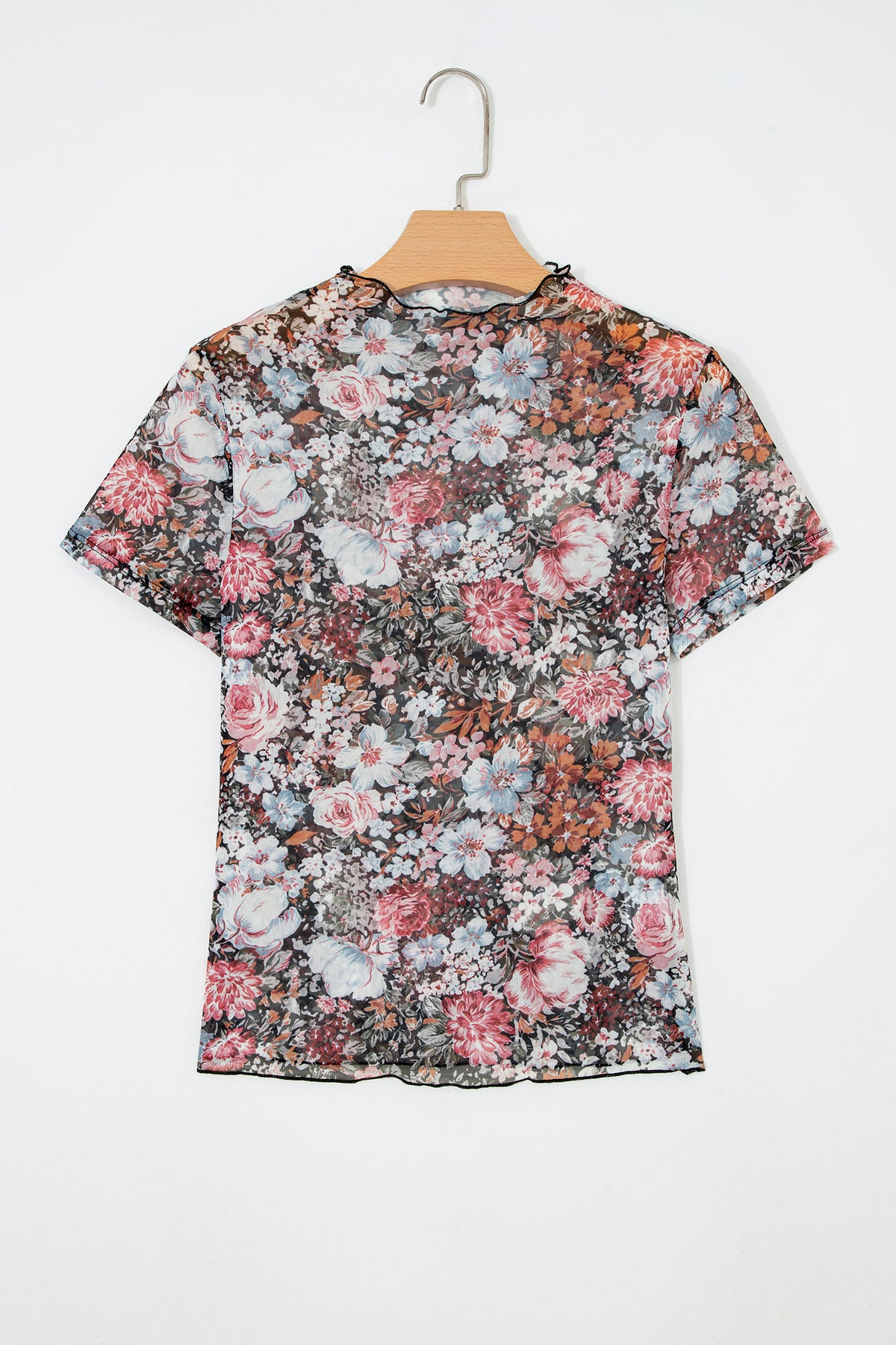 Camel Leopard Printed Mesh Short Sleeve Top