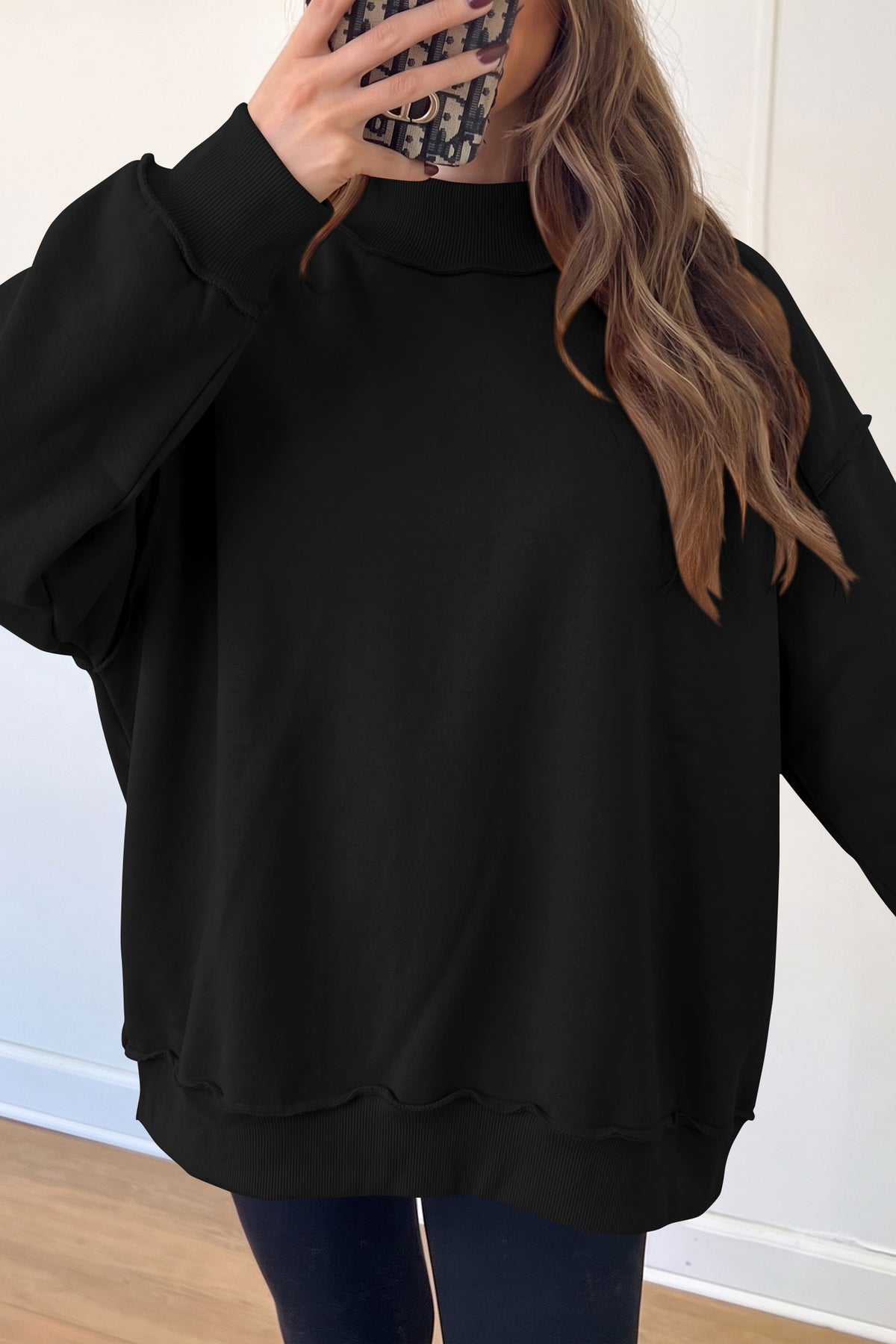 Bluing Oversize Drop Shoulder Reversible Mock Neck Sweatshirt