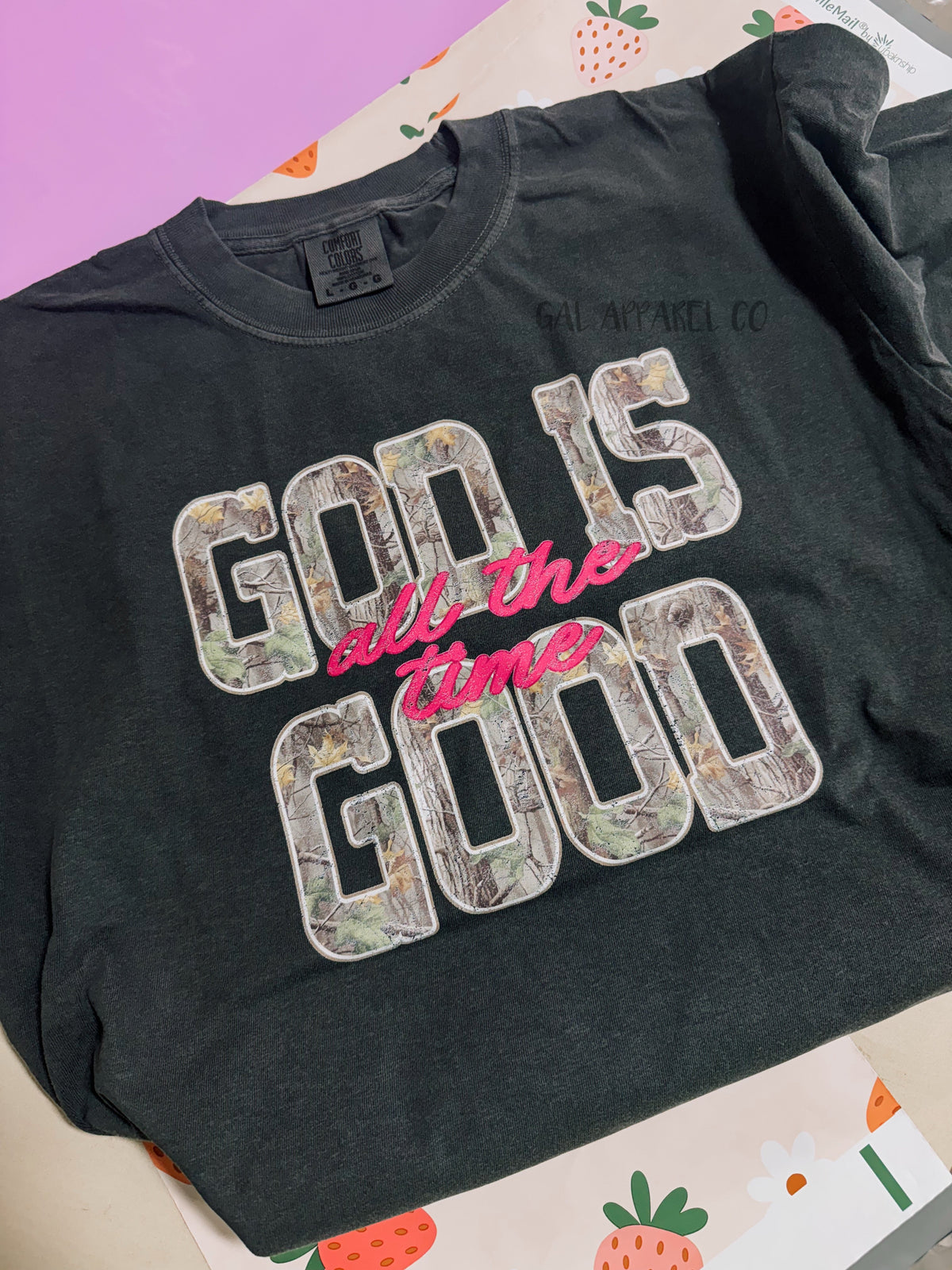 God Is Good All The Time Tee | Camo Graphic Shirt | Christian Country Tee | Western Faith Shirt | Comfort Colors Graphic Tee