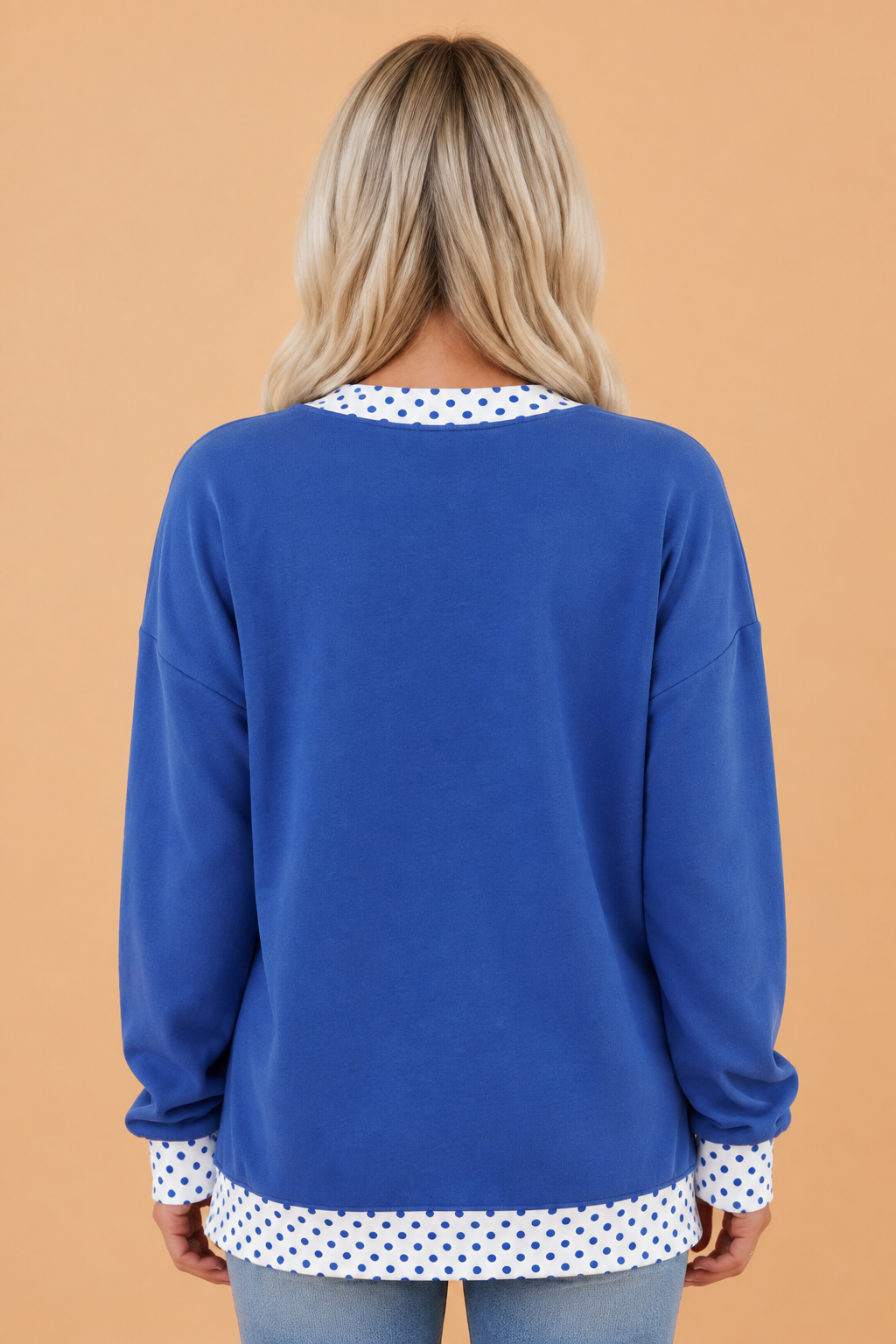 Polka Dot Contrast Trim Mock Neck Sweatshirt