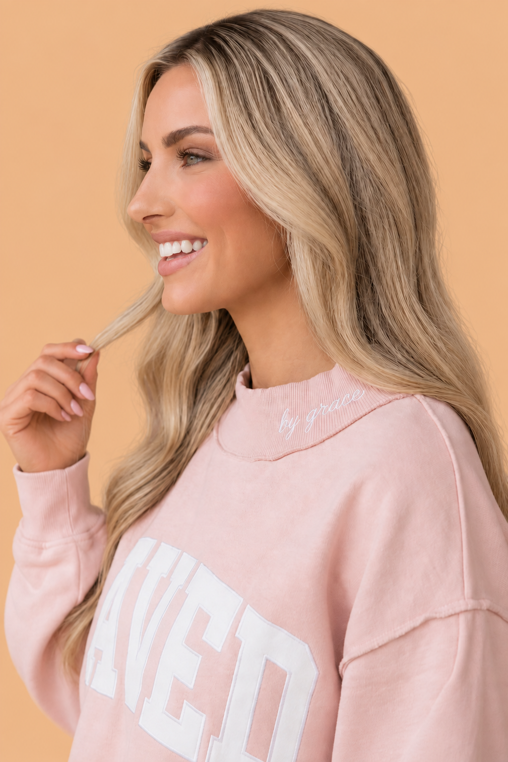 Saved By Grace Letter Print Embroidered Sweatshirt
