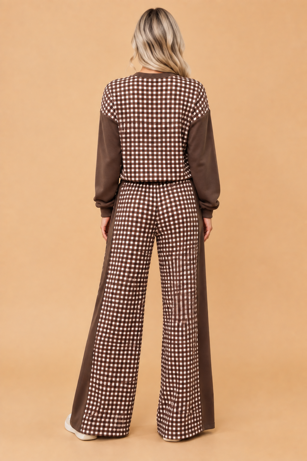Gingham Patchwork Long Sleeve Top & Pant Set