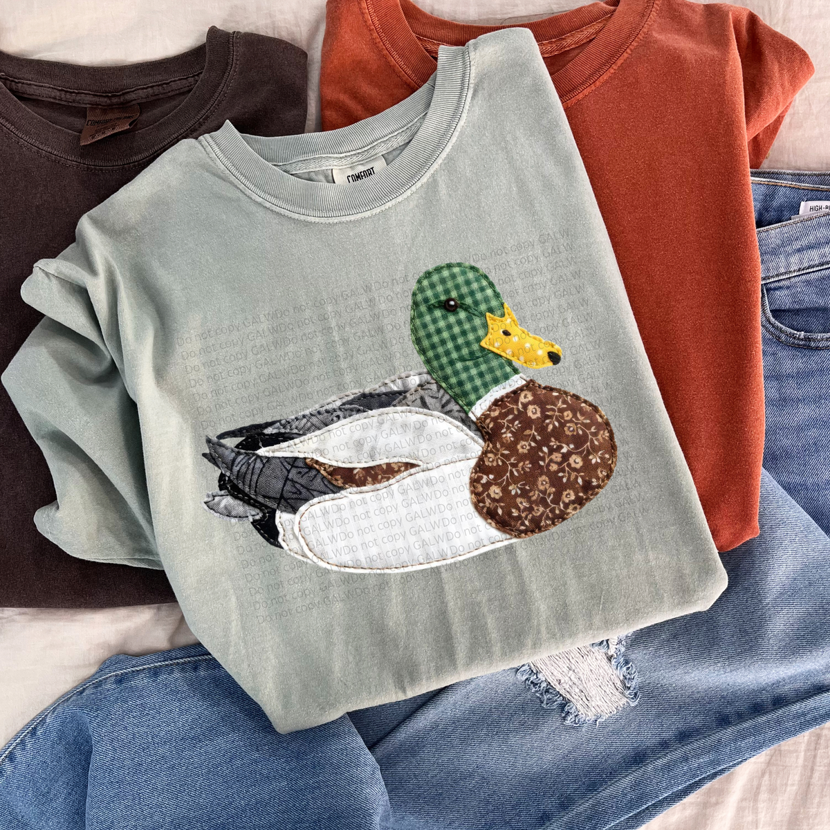Faux patchwork mallard duck tee or crew