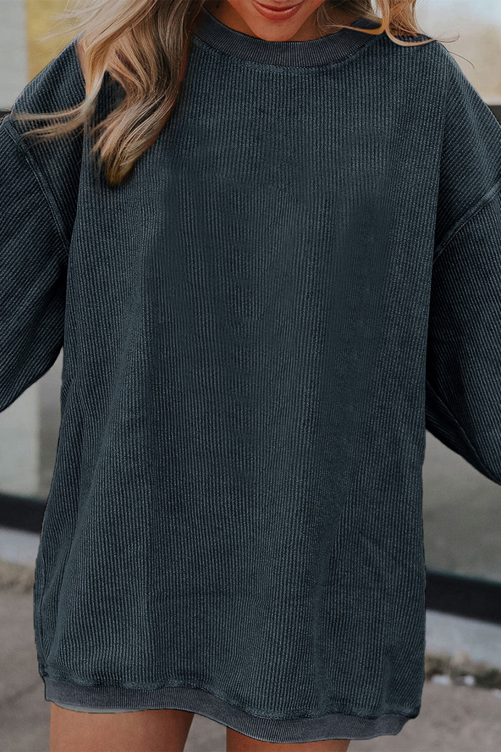 Orange Ribbed Corduroy Oversized Sweatshirt
