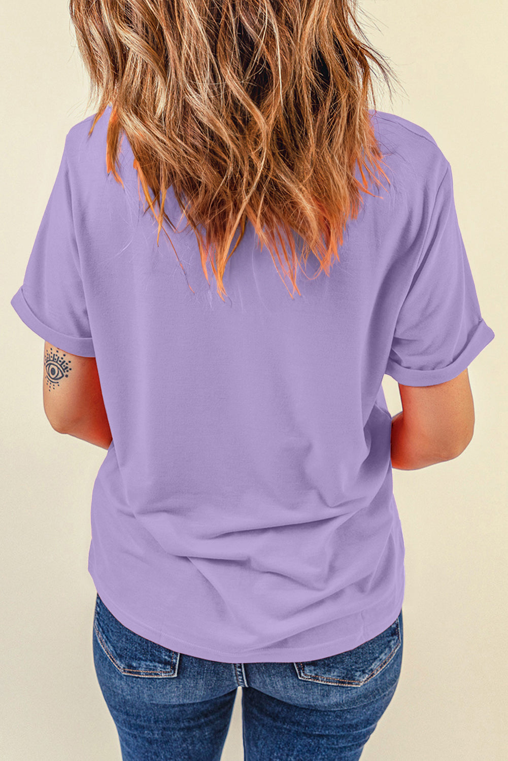 Tillandsia Purple Casual Plain Crew Neck Tee