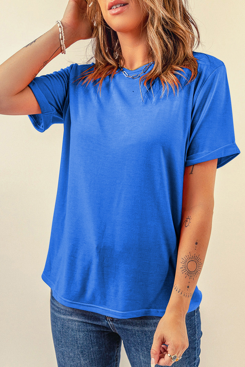 Tillandsia Purple Casual Plain Crew Neck Tee