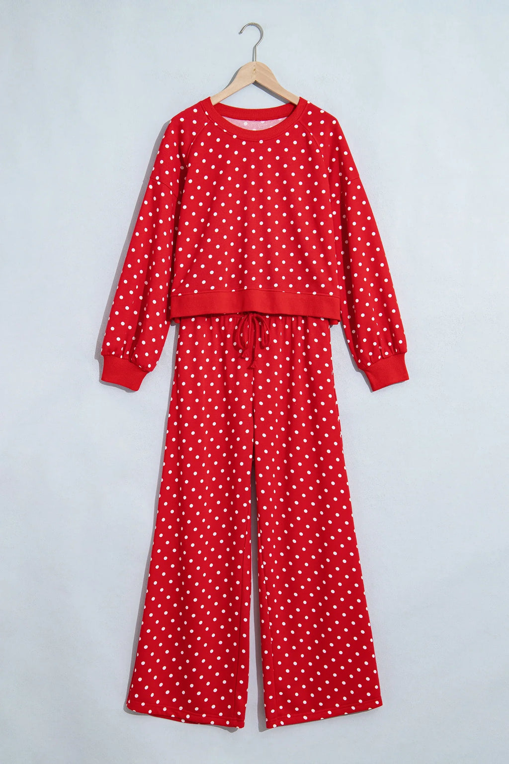 Polka Dot Long Sleeve Top & Wide Leg Pant Set