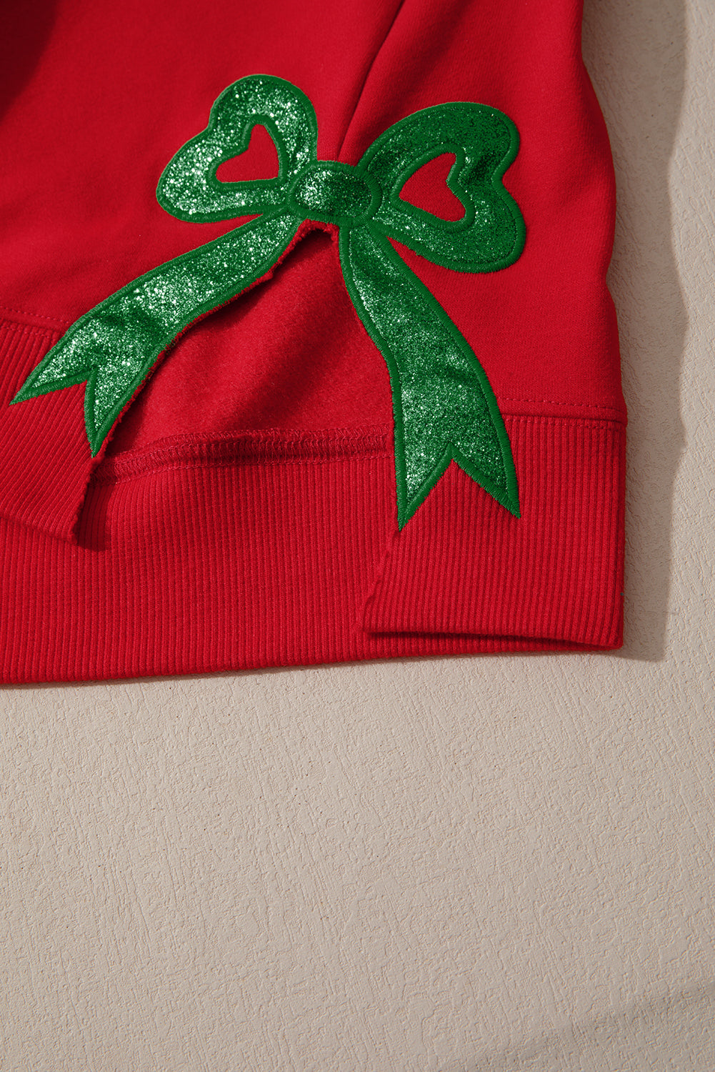 Fiery Red Merry and Bright Plaid Embroidered Letter Graphic Sequin Bow Decor Christmas Sweatshirt